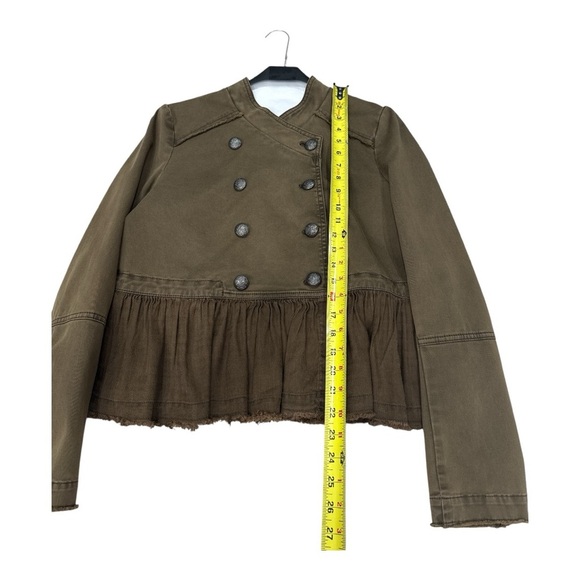 FREE PEOPLE Womens Olive Green Military Ruffle Hem Jacket Size S - Picture 9 of 11